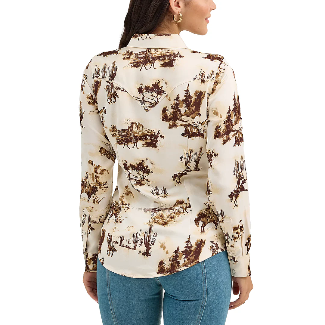 Wrangler Women's Bold Bucking Cowboy Western Long Sleeve Snap Shirt - Image 2