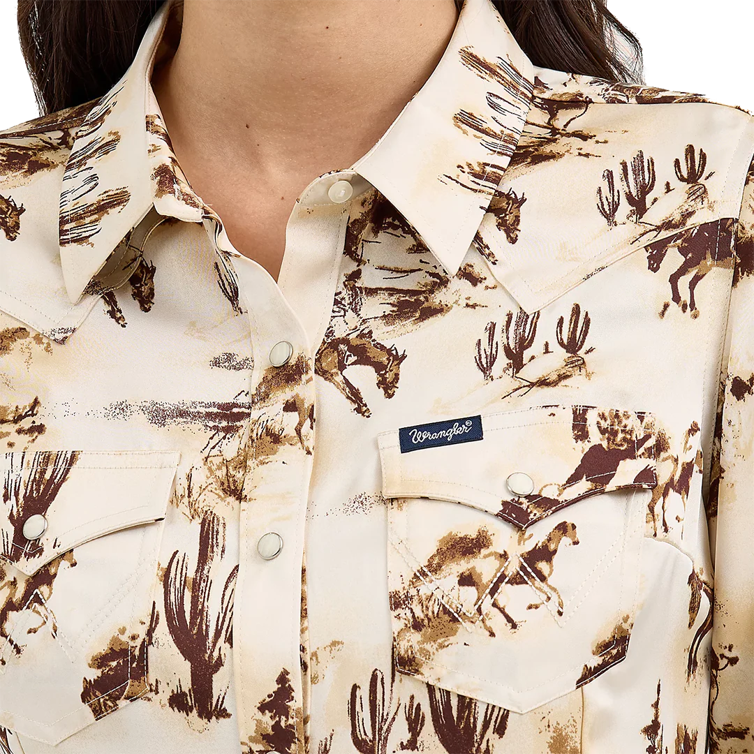 Wrangler Women's Bold Bucking Cowboy Western Long Sleeve Snap Shirt - Image 3