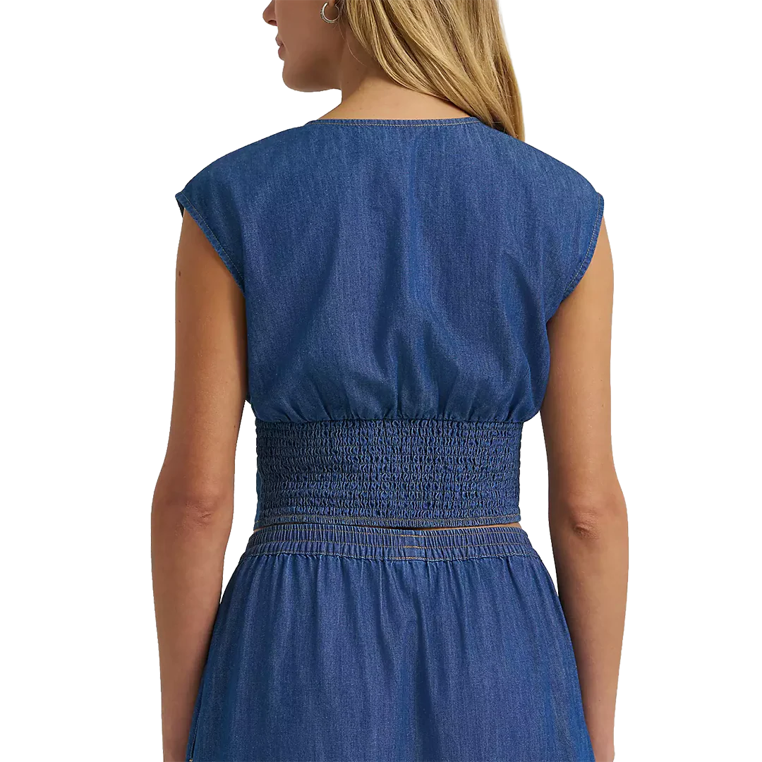 Wrangler Women's Smocked Crop Denim Blouse - Image 2