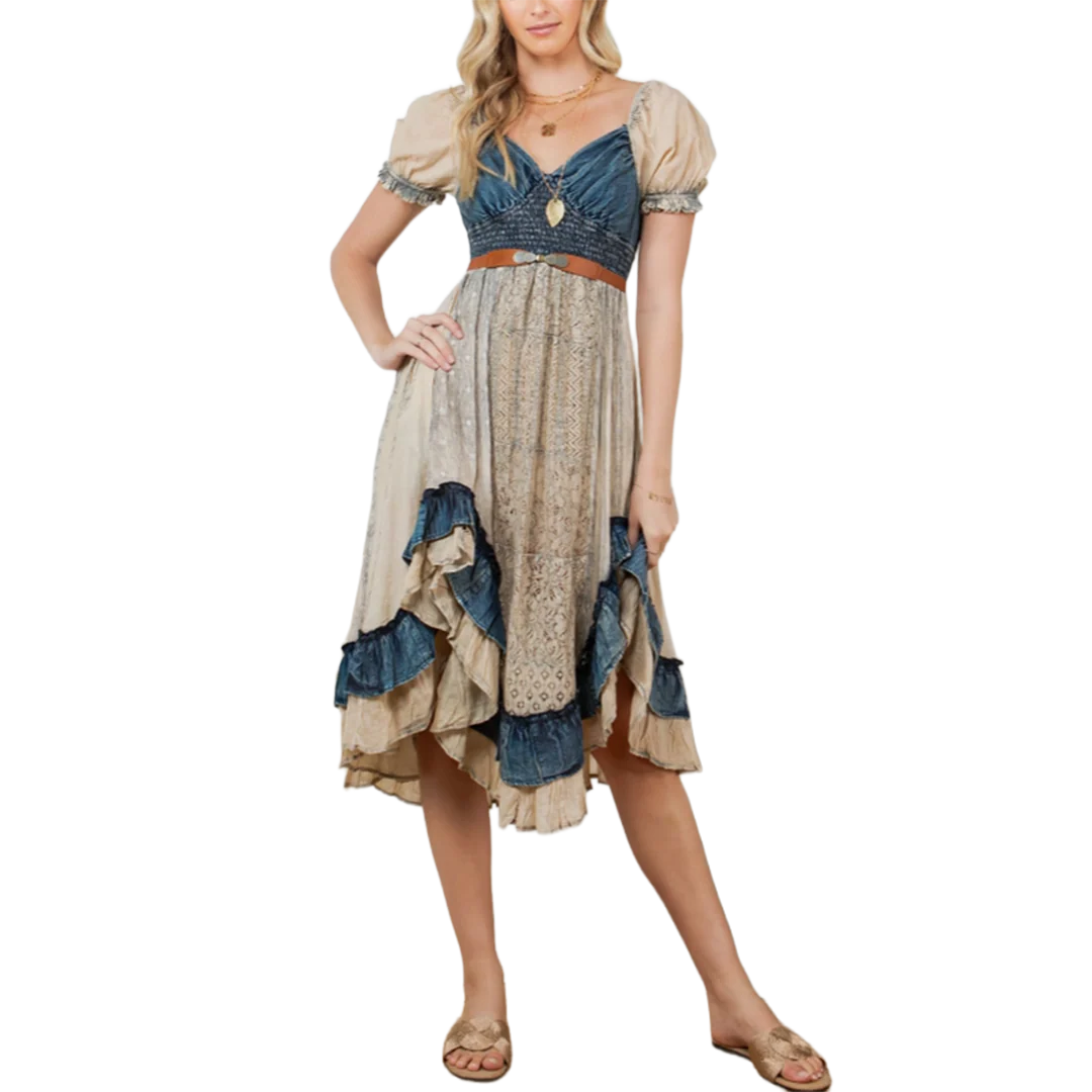 Young Threads Women's Denim Ruffled Dress